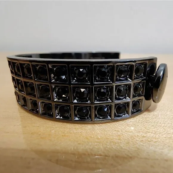 Coach Hinged Signature C and Black Crystal Bangle Bracelet - Picture 6 of 12